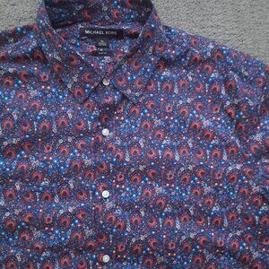 Michael Kors Paisley Floral Blue Shirt Men's XL Slim Fit Retro Look Long Sleeve